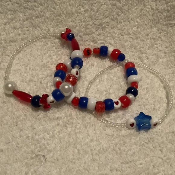 handmade stacking stretchy USA bracelets red, white, blue - Picture 6 of 10